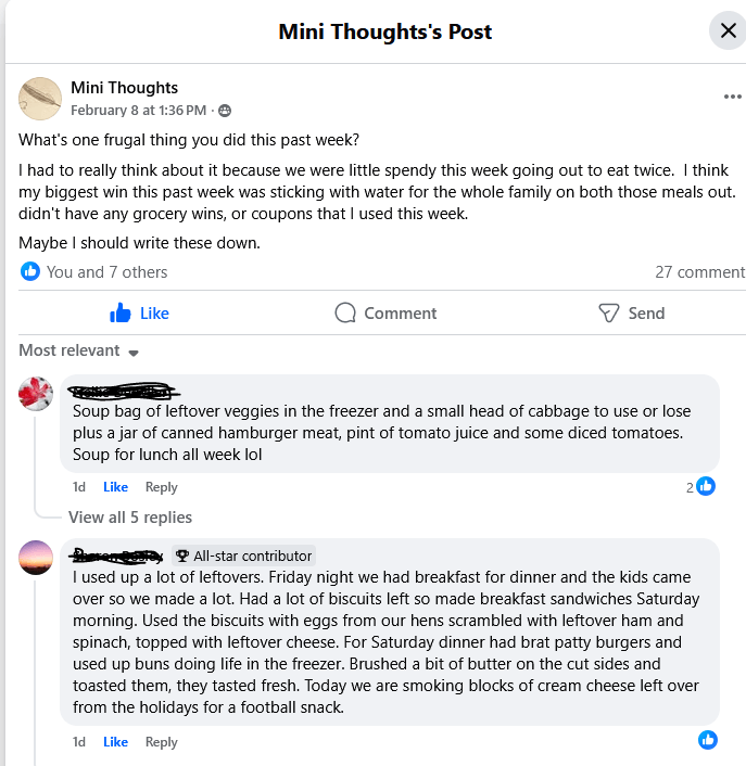 What did you do Frugal this week Facebook.