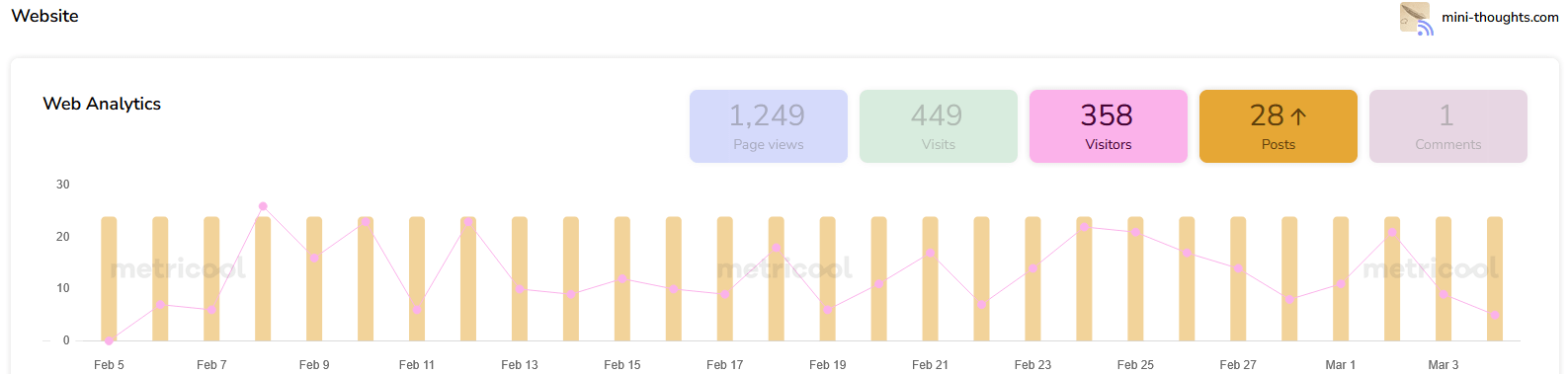 Website traffic graph for last 30 days from feb 5th to march 5th