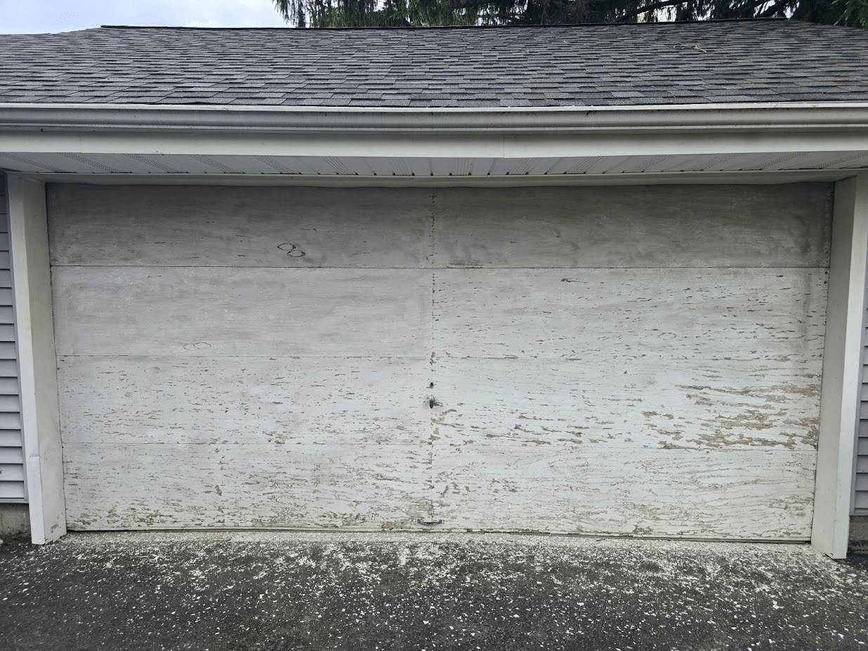 partially sanded garage door