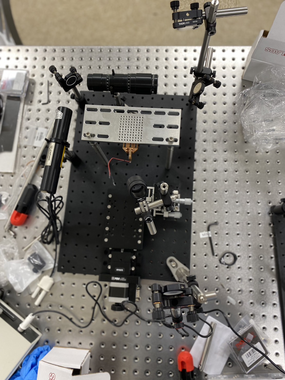 Photograph of the optical-beam-deflection laboratory apparatus.