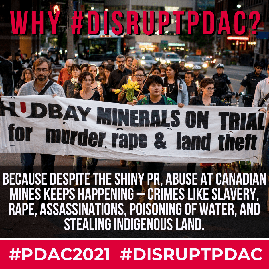60%+ of mining companies worldwide list as Canadian. And after years of reports (after report, after report) documenting crimes as serious as slavery and sexual abuse, abuses keep happening. March 8-11 #PDAC2021 will do their best to ignore all this. Join us to #DisruptPDAC
