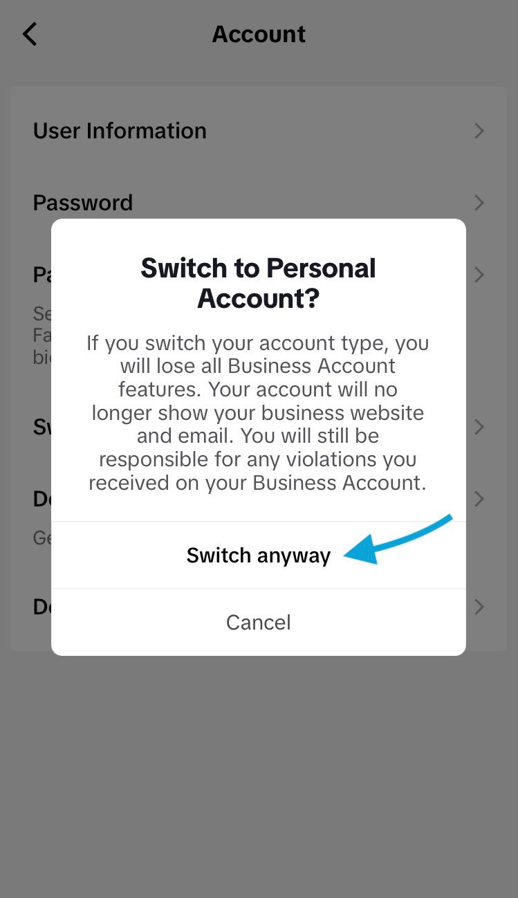 How to switch to a tiktok business account