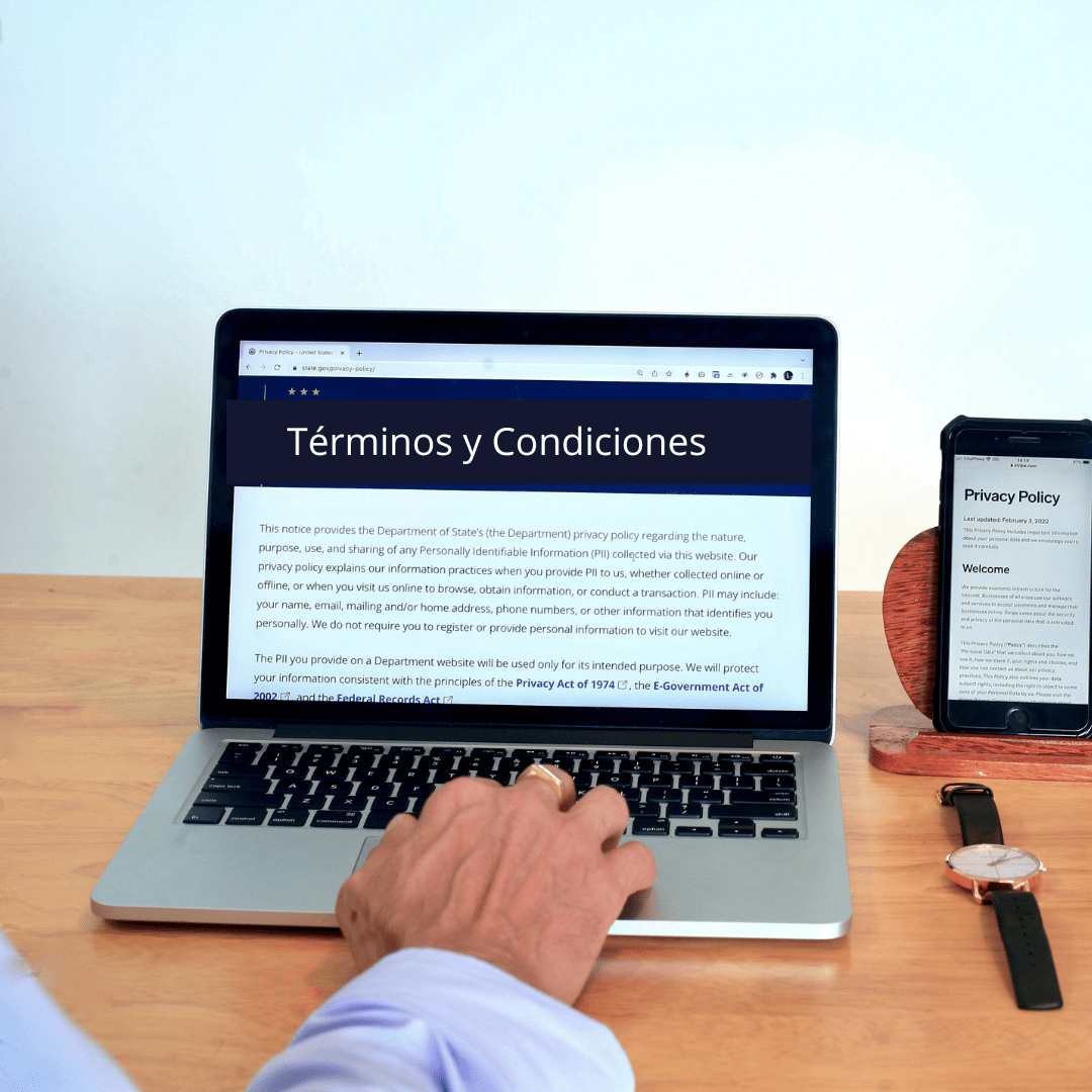 Una persona revisando los Terminos y COndiciones de una web en una laptop