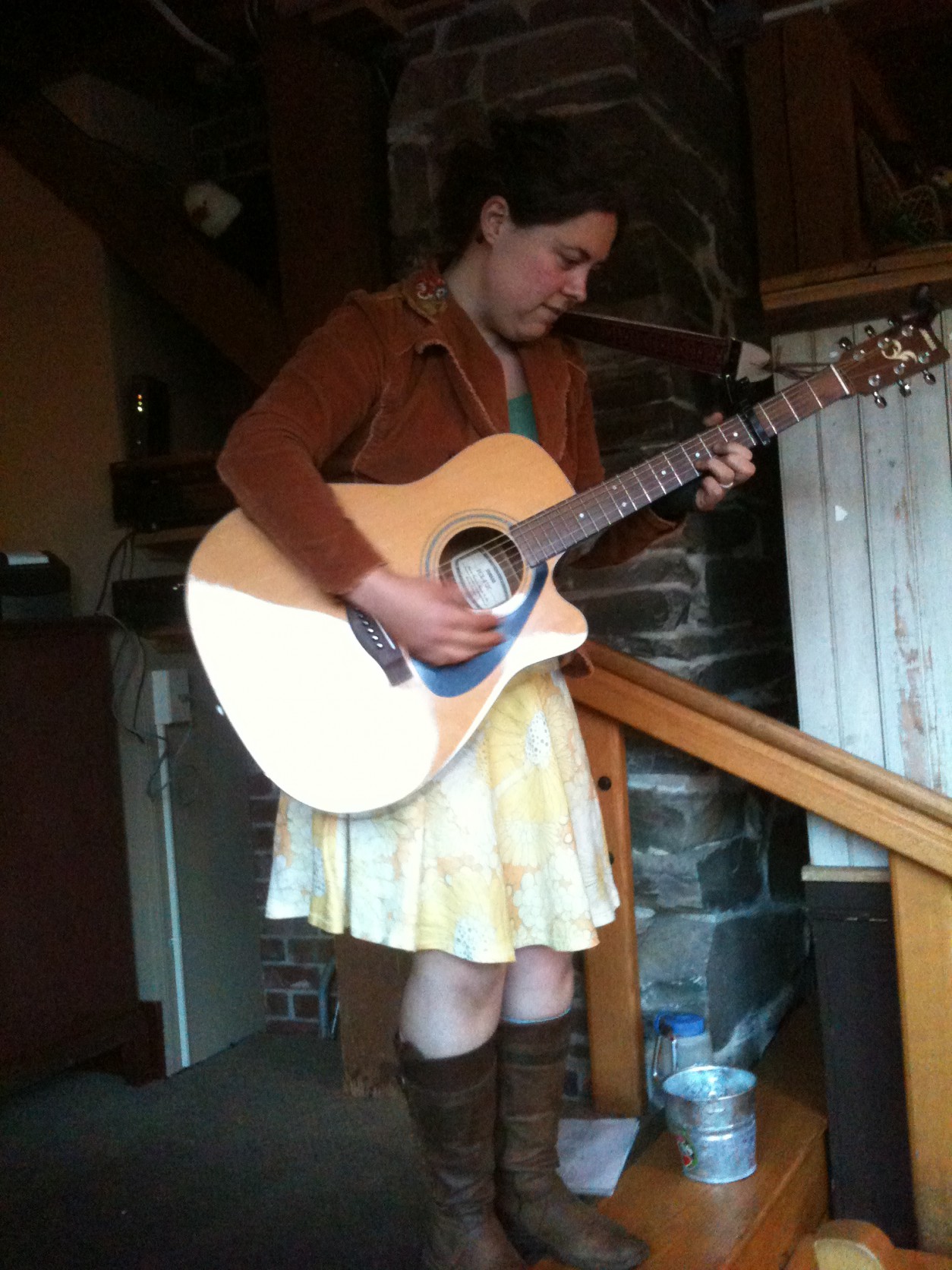 My first time at the Stone Mill Tavern in Bradford, Vermont. Walking around, just me and my guitar. A wonderful view of the falls from their patio! -Miranda Moody Miller May 31, 2014