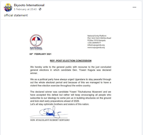 The national unity party nup on thursday endorsed former senator ferdinand bongbong marcos jrs presidential bid. False This Letter In Which The National Unity Platform Party Concedes Defeat In Uganda S Elections Is Fake By Pesacheck Pesacheck