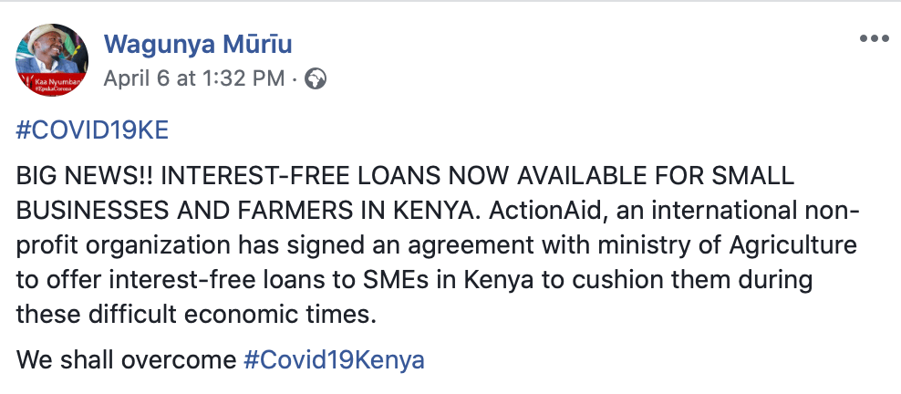 Post a free ad and sell quickly to buyers across kenya. Hoax This Post Advertising Interest Free Loans From Actionaid Is Fake By Pesacheck Pesacheck
