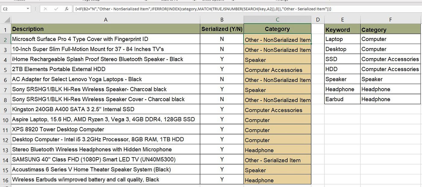 Get the location of text in a string · return value. Excel Categorize Text Based On Keyword By Chloe Lin Medium