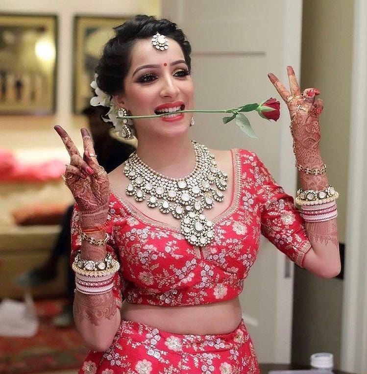 pix Pink Lehenga Marriage Bridal Jewellery With Red Lehenga medium
