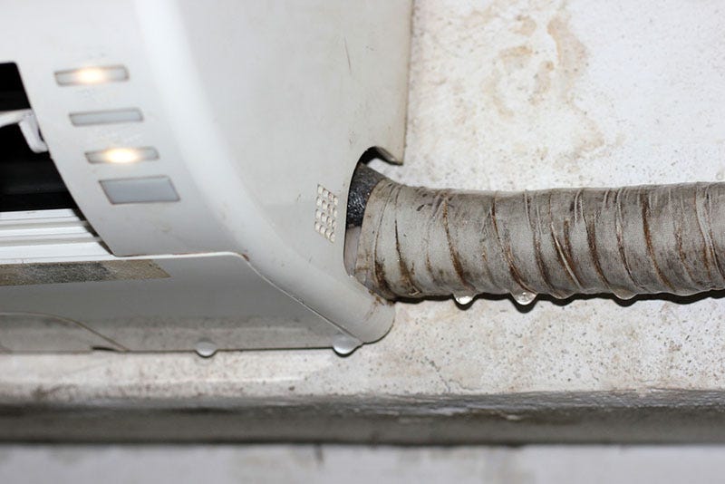 Your ac's inside unit contains the evaporator coil (pictured on the right) that cools the warm air blown over the moisture on the coil drips into a drain pan and down a condensate drain line (a white pvc pipe) that leads out your home. Why Is My Air Conditioner Leaking Water By Instant Air Medium
