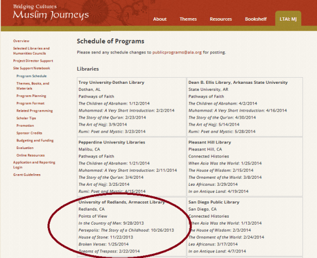 LTAI:MJ 2013-2014 program @ University of Redlands and A.K. Smiley Public Library