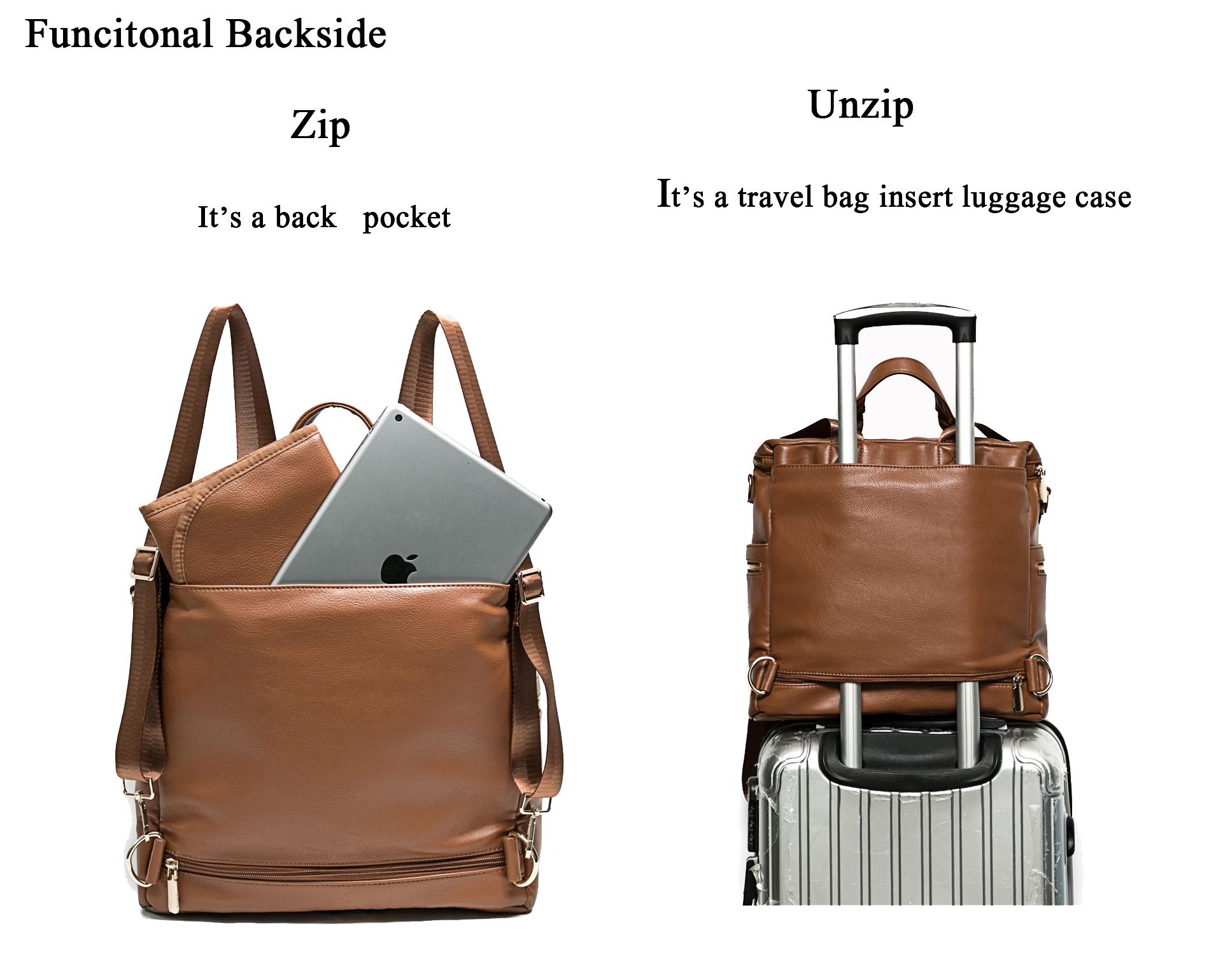 Leather Diaper Bag Backpack Convertible Brown Miss Fong