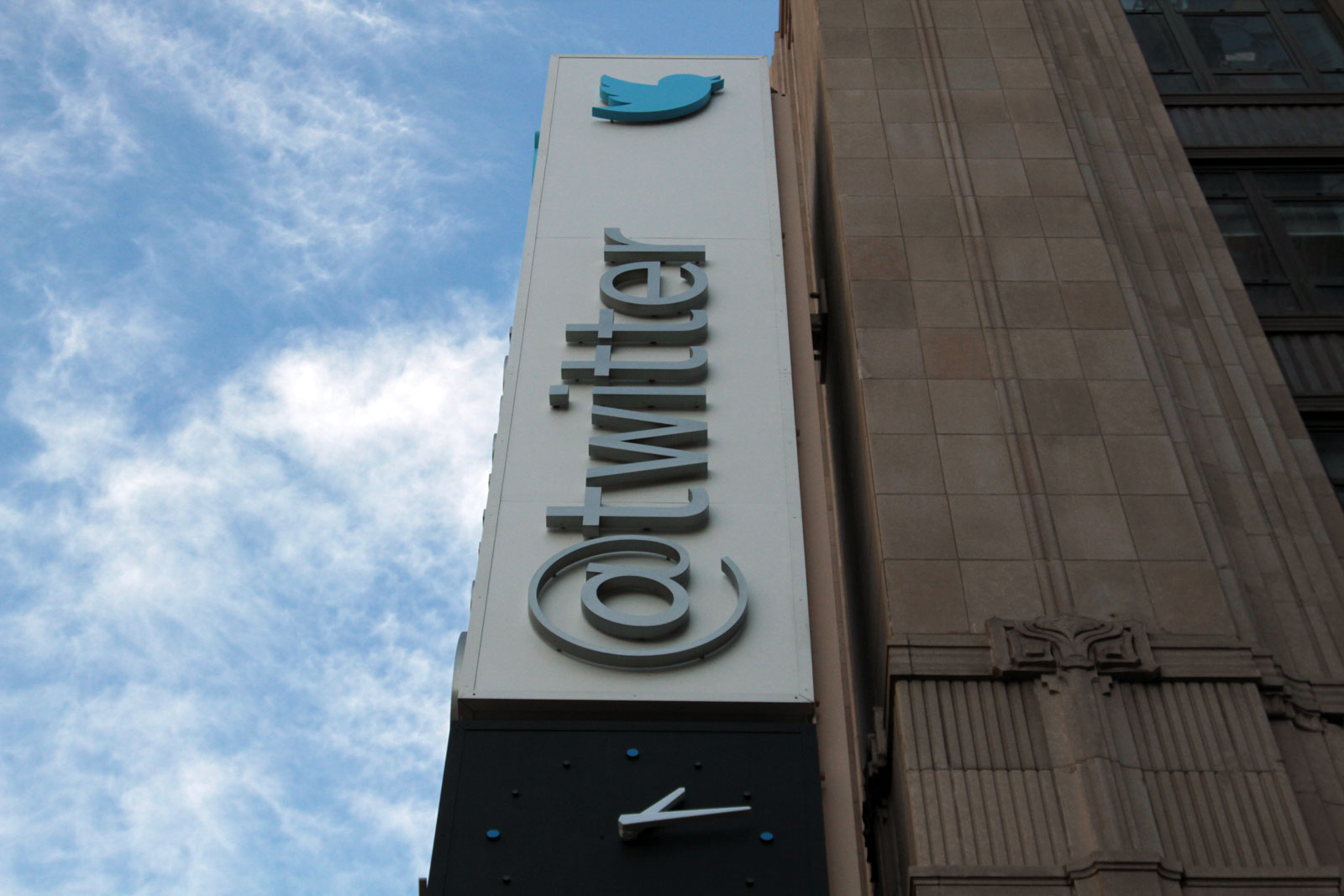 Twitter sign outside company headquarters