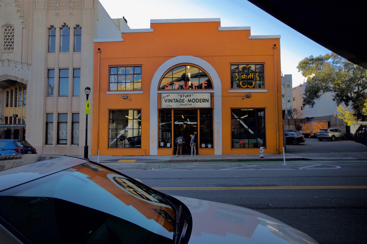 The front of the orange building