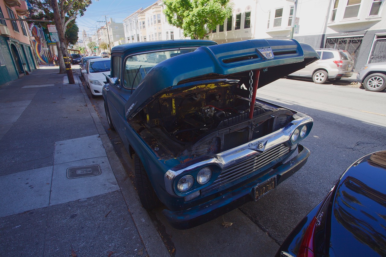 The hood of a car, open.