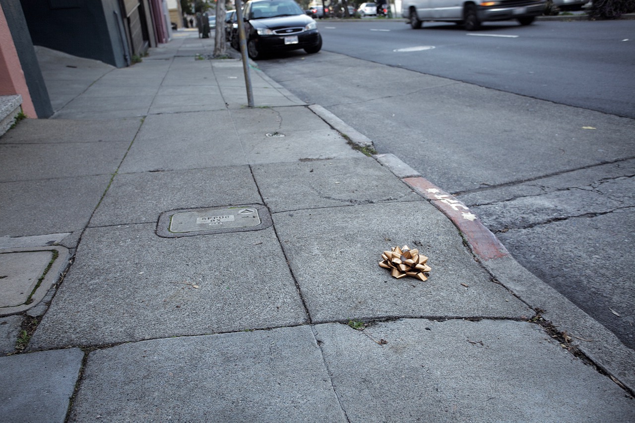 A bow on the sidewalk