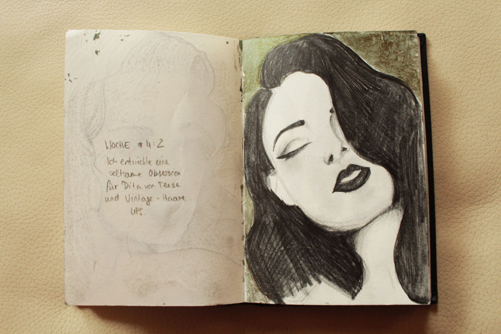 Dita von Teese-Old drawing from last year. Golden background touch up. I drew her in Switzerland, I think