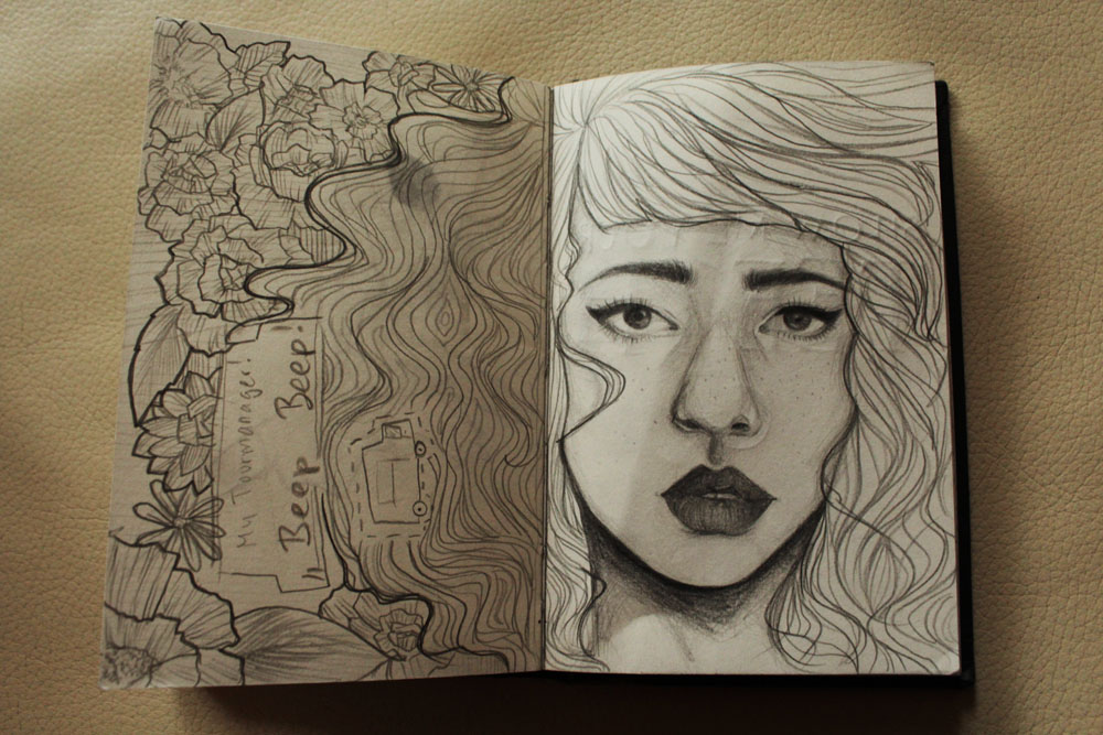 No gold this time. Drew this with my face as a reference because I had no photos to reference from with me