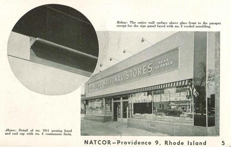 Photo Detail & Elevation of Awning Hood Natcor Store Fronts Catalog 1947.