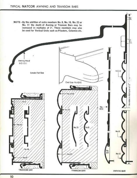 Natcor Awning Hood perspective rendering and cross section. Natcor Store Front Catalog 1947.