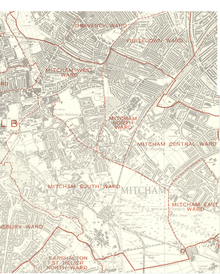 Map Of Mitcham Wards In 1932 History Notes 1932.