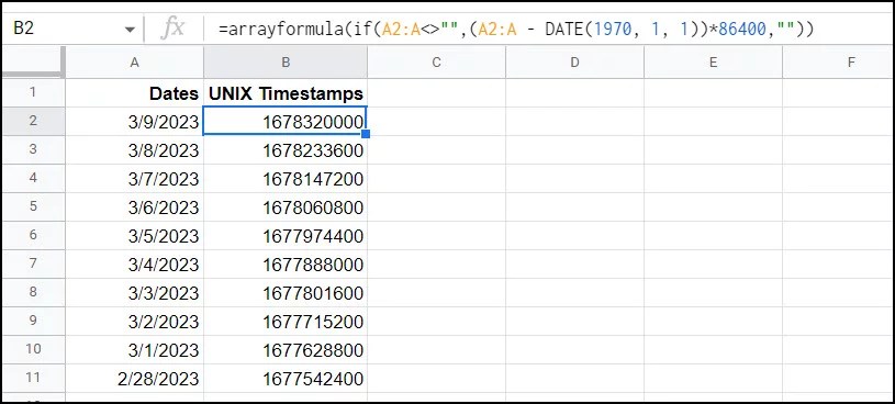 Convert unix timestamps to google sheets dates
