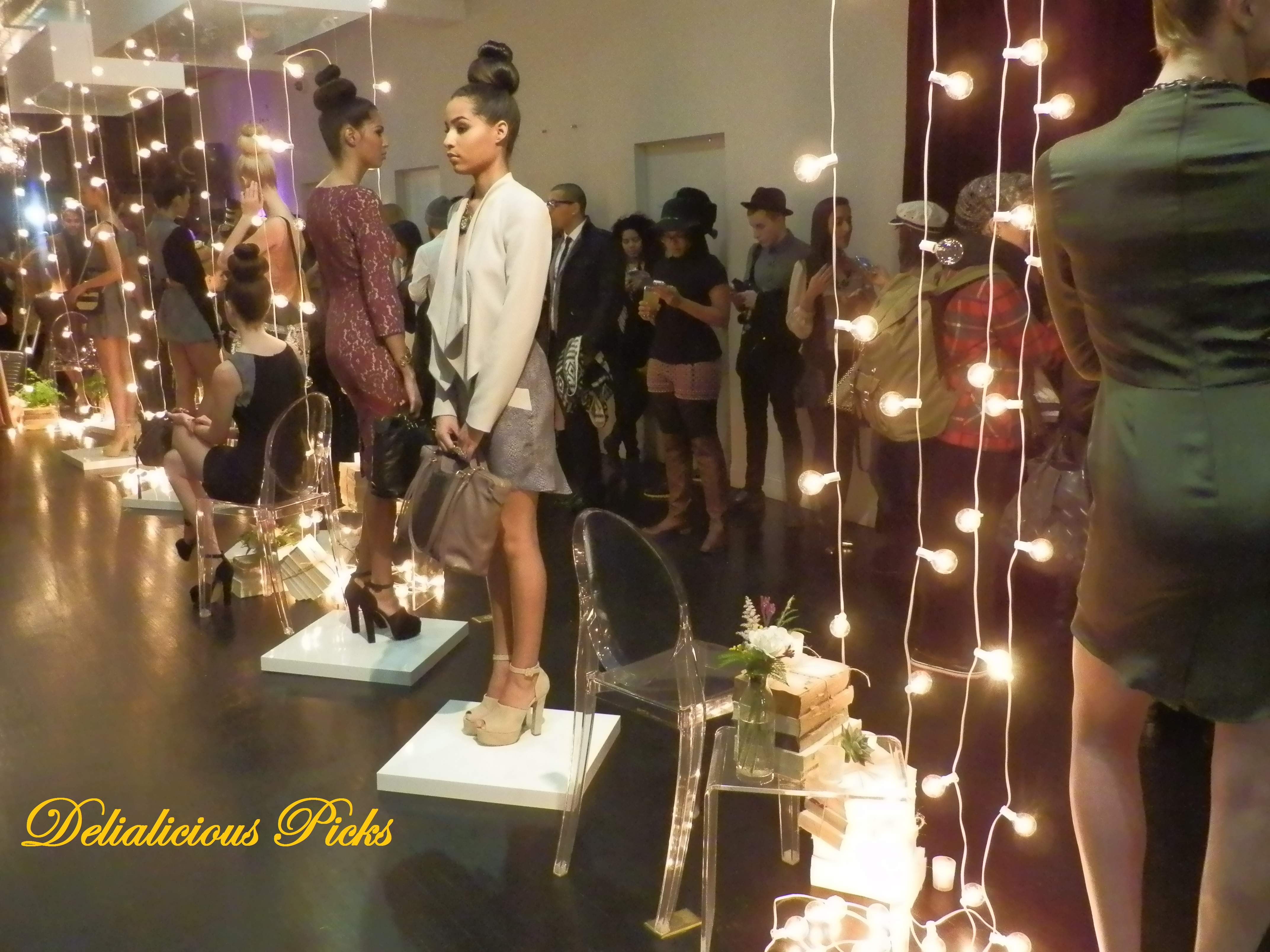 Hanging lights highlighted the models.