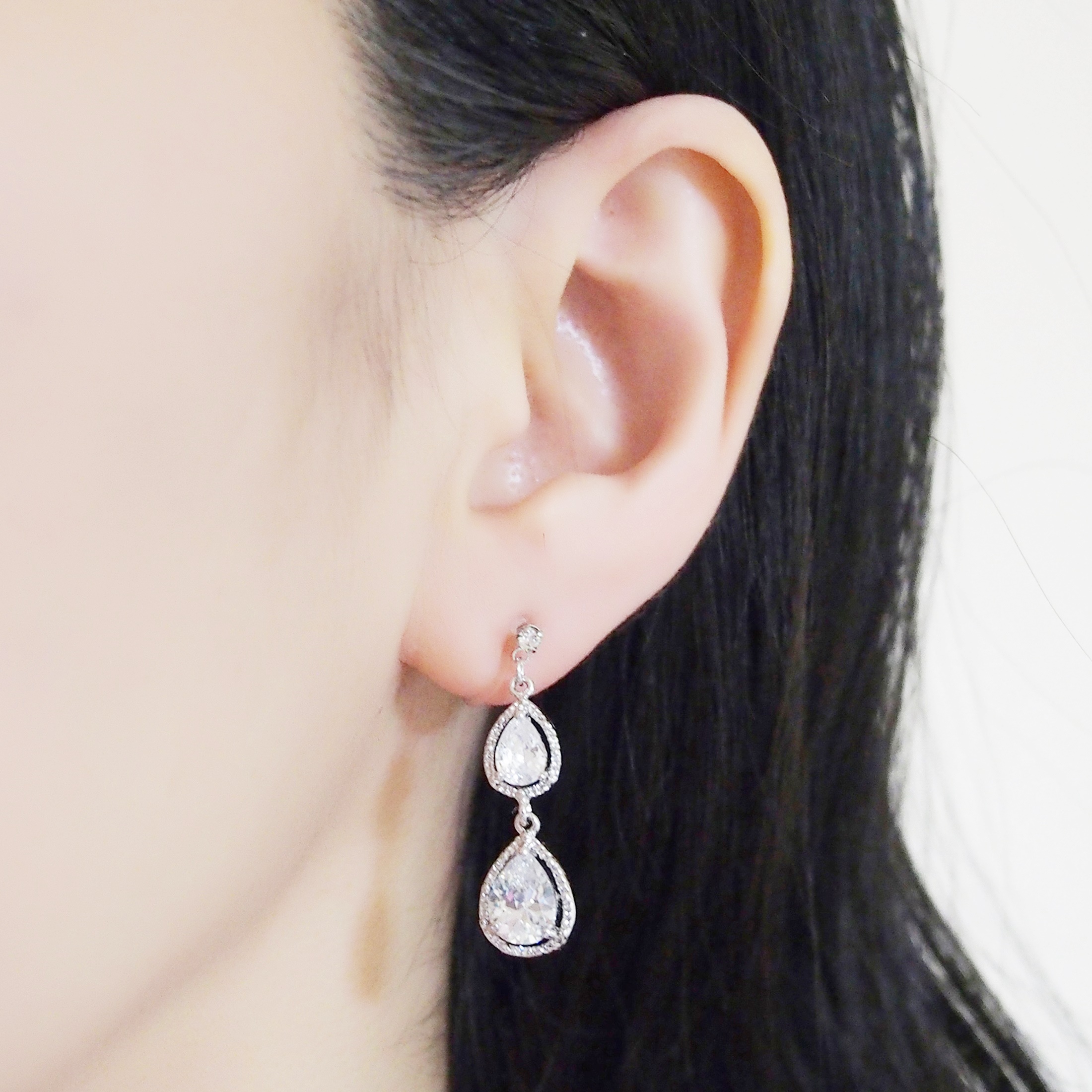 Sparkly cubic zirconia bridal invisible clip on earrings