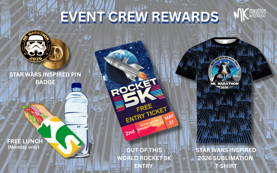 Event Crew Rewards Volunteer at the MK Marathon Weekend event and RUN FOR FREE!