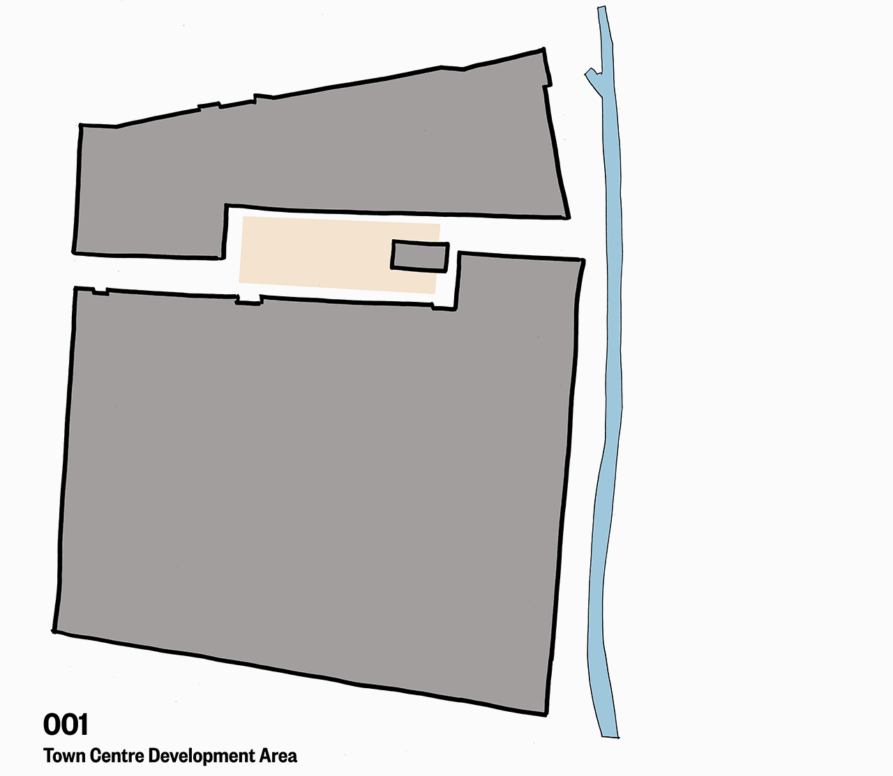 A collection of six drawings for the Winchburgh Village Expansion including the town centre development area, an introduction to key spaces, streets and squares, development blocks, focal structure and an emerging masterplan