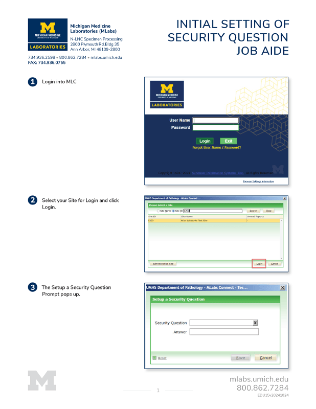 Initial Setting of Security Question Job Aide