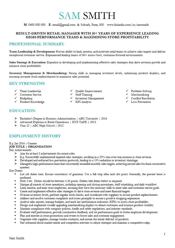 Retail Manager Resume Template - Landscape Texture Collection - Ultra HD Quality