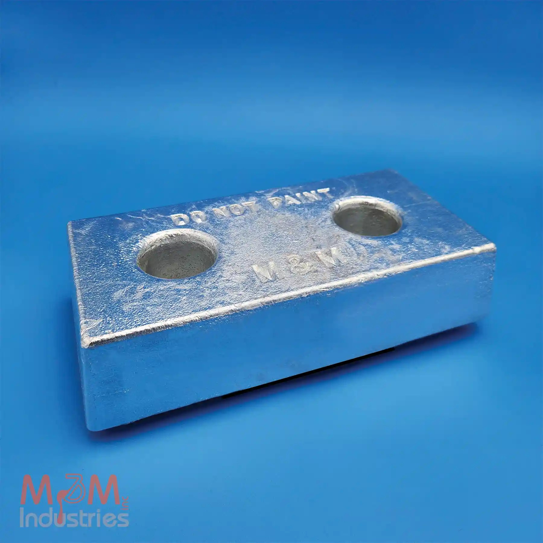 Manufactured in the USA by M&M Industries. ZHC-42 Bolt on style zinc sacrificial anode measuring 6″ x 12″ x 2-½″, manufactured from MIL-A-18001 zinc alloy