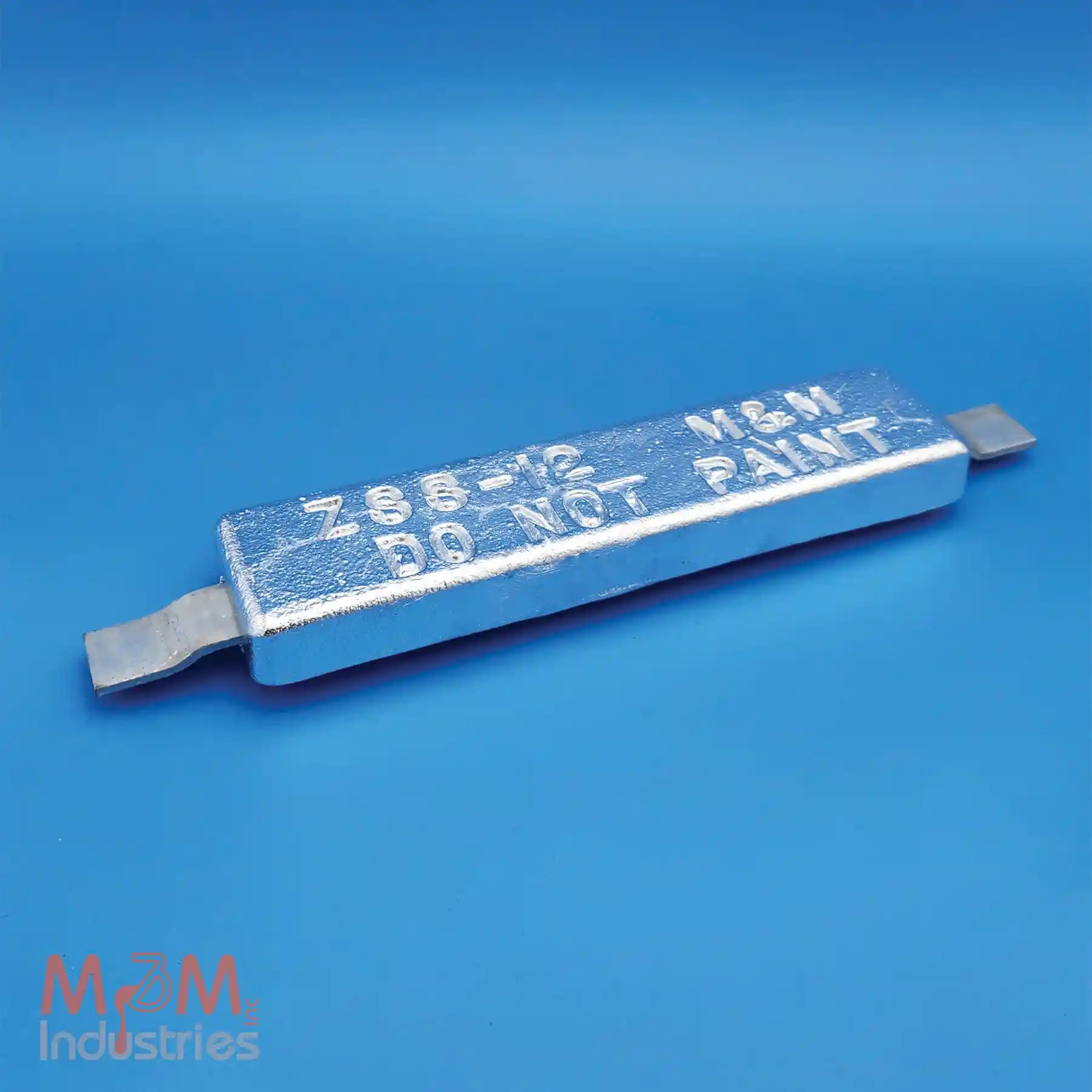 ZSS-12 Zinc Sacrificial Anode, weld on style, teardrop measuring 3″ x 12″ x 1-¼″, MIL-A-18001 zinc alloy, has a nominal weight of 12 lbs, Made in USA.