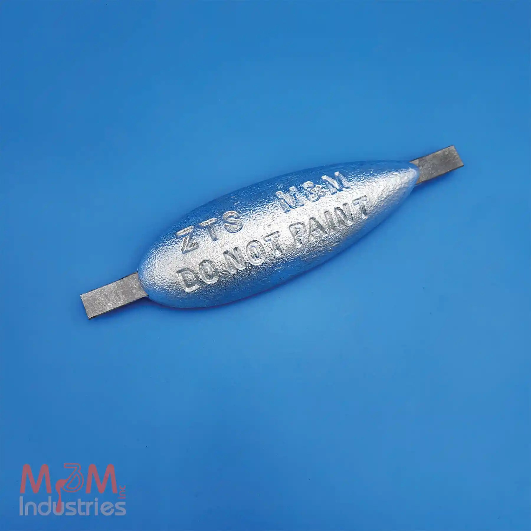 ZTS-6 Zinc Sacrificial Anode. Weld-On Style Teardrop Zinc Anode measuring 3″ x 9″ x 1-¼″, manufactured from MIL-A-18001 zinc alloy, has a nominal weight of 5 lbs, Made in USA
