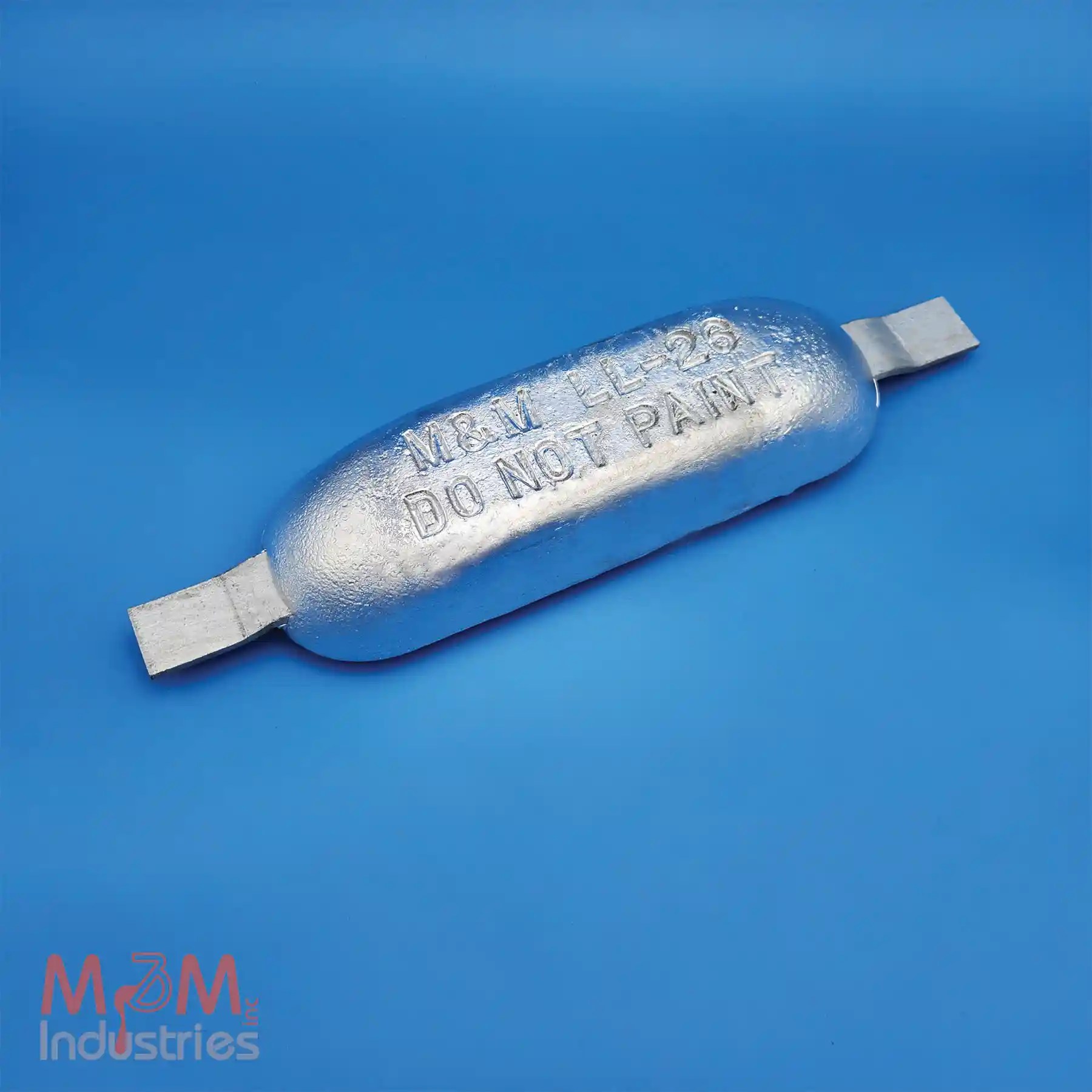LL-26 Zinc Sacrificial Anode, weld on style, measuring 14″ x 4-½″ x 2-¼, MIL-A-18001 zinc alloy, nominal weight of 26 lbs, Cathodic Protection Made in USA,