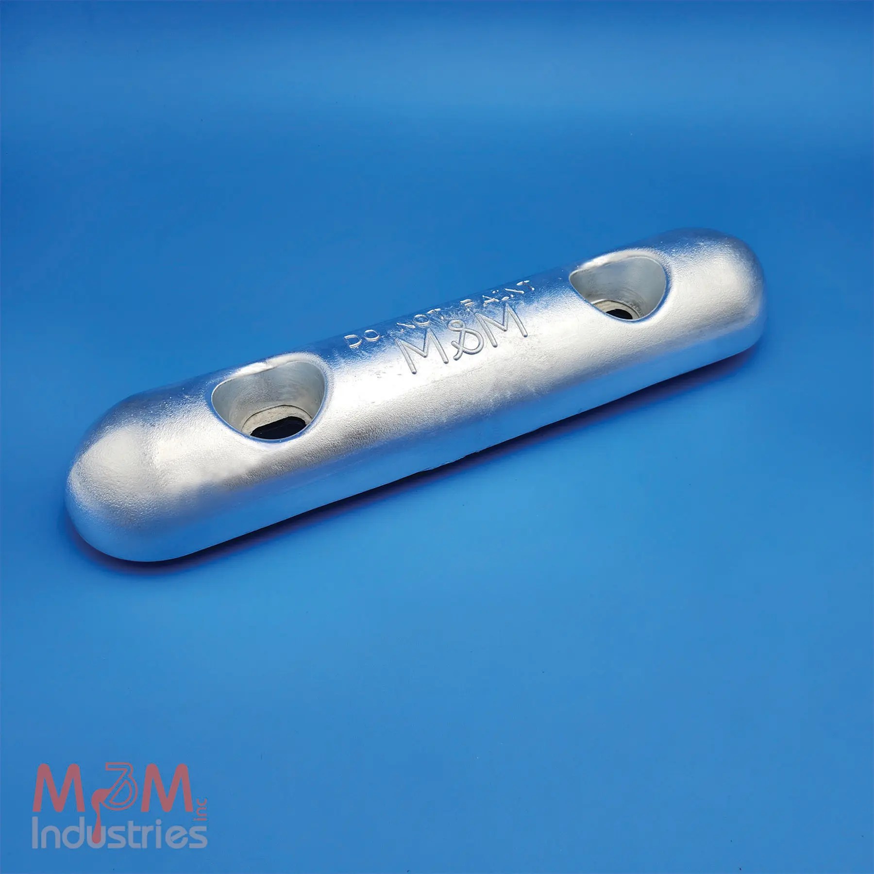 Manufactured in the USA by M&M Industries. VZ-27 Bolt on style zinc sacrificial anode measuring 4″ x 17-¾″ x 2″, manufactured from MIL-A-18001 zinc alloy.