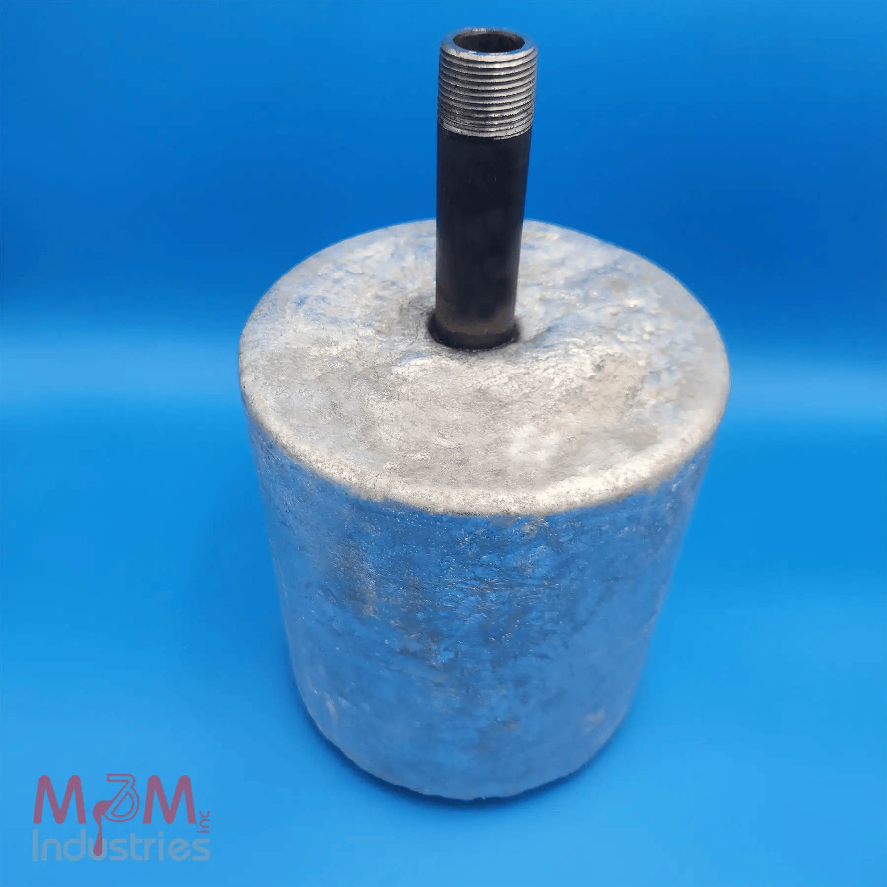 The M&M Industries HFT-44 aluminum anode is a cylindrical aluminum sacrificial anode manufactured from MA-3 aluminum alloy for cathodic protection systems. Made in the USA, this anode is produced using gravity casting methods to form a solid aluminum body around an integrated 1" steel pipe core. The HFT-44 aluminum anode has a nominal weight of 44 lb. Measures 8" in diameter by 9" long. It incorporates a 1" Schedule 80 steel pipe core to provide structural support and electrical continuity for installation. The MA-3 alloy is formulated for sacrificial anode applications, providing electrochemical capacity for the protection of compatible metal structures in marine and industrial environments. Cathodic Protection.