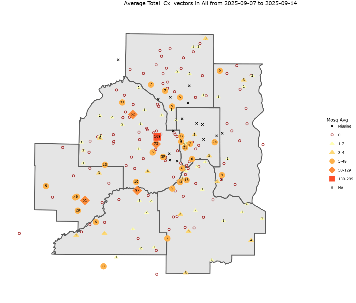 Map of the seven county metro area with trap locations and numbers highlighted