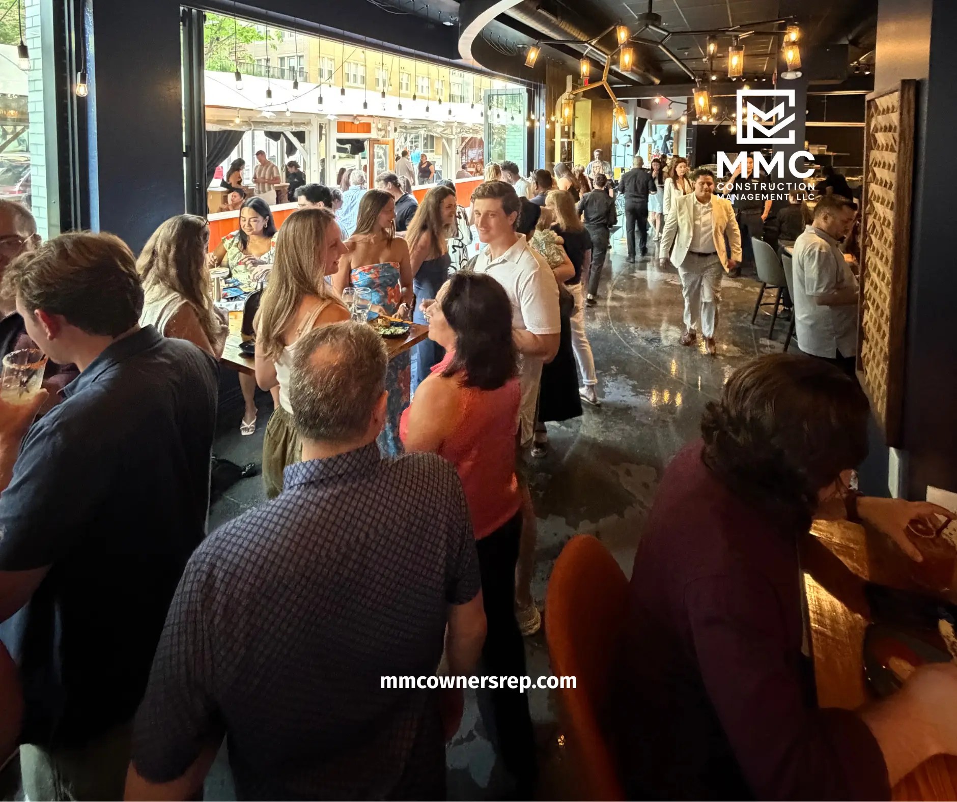 Completed interior of Salt + Stone restaurant during the grand reopening event at Assembly Row.