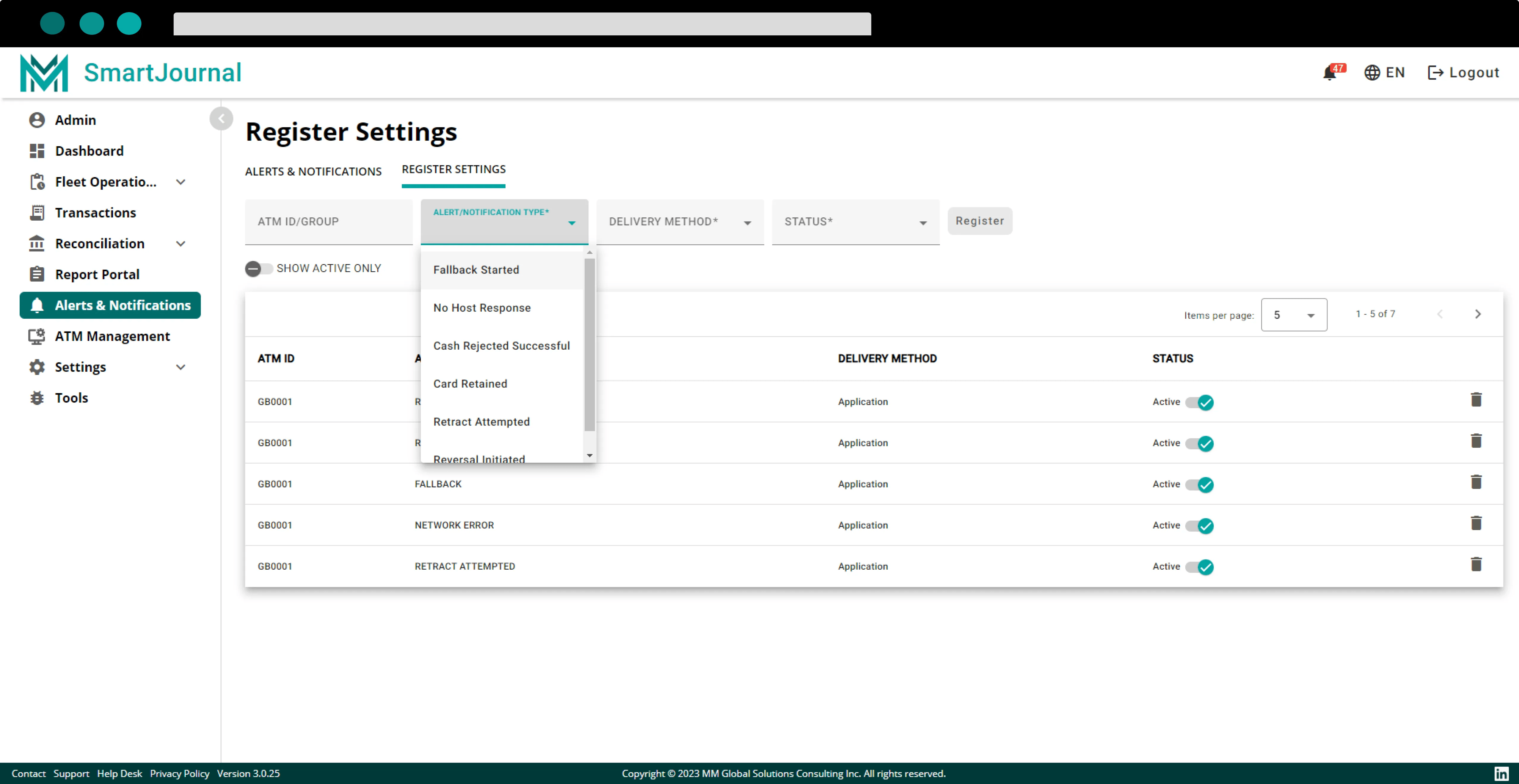 Register settings