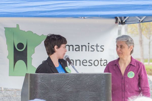 Heather Hegi and Audrey Kingstrom speak at Day of Reason in 2015.