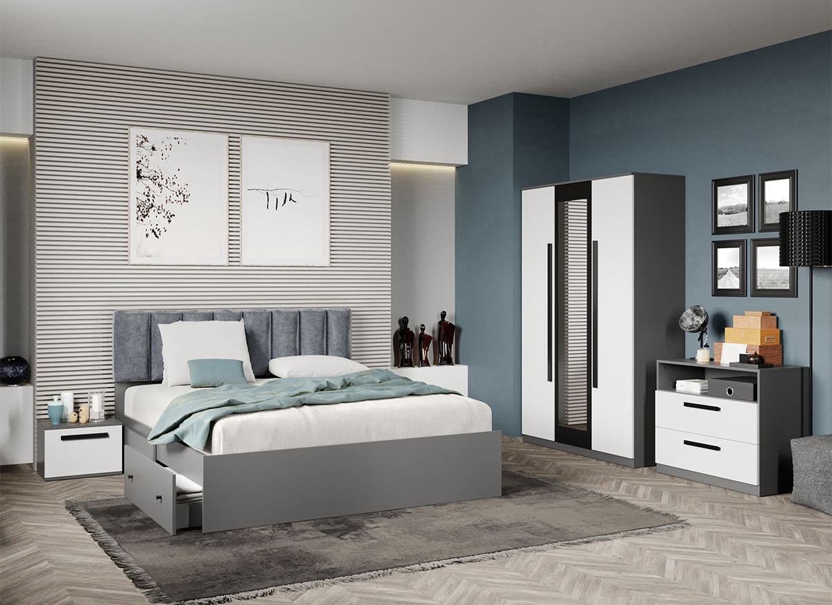 Set dormitor complet Alb cu Gri