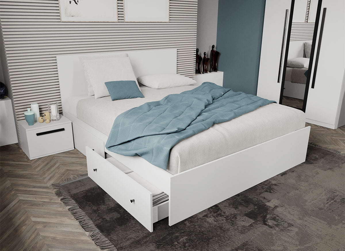 Pat Alb 140×200 2 Seturi ( 4 sertare )