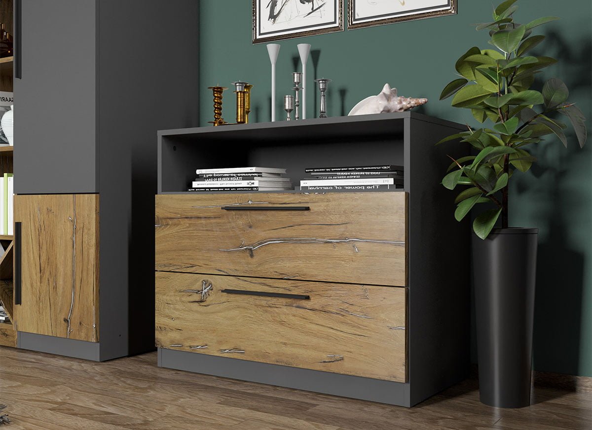 Set dormitor complet Gri cu Flagstaff Oak - Sidney - C63 - mobidea