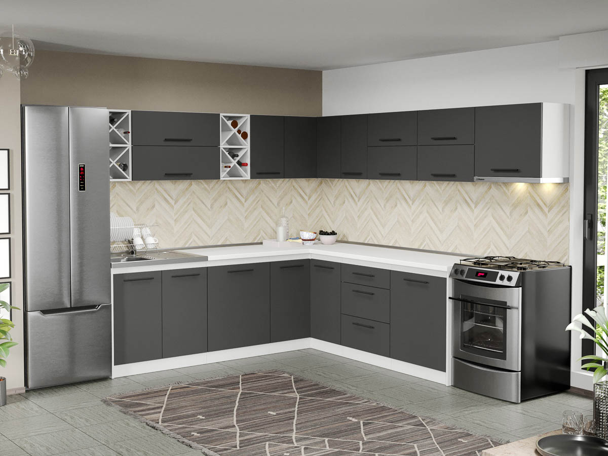 Mobila de Bucatarie pe colt gri Sofi