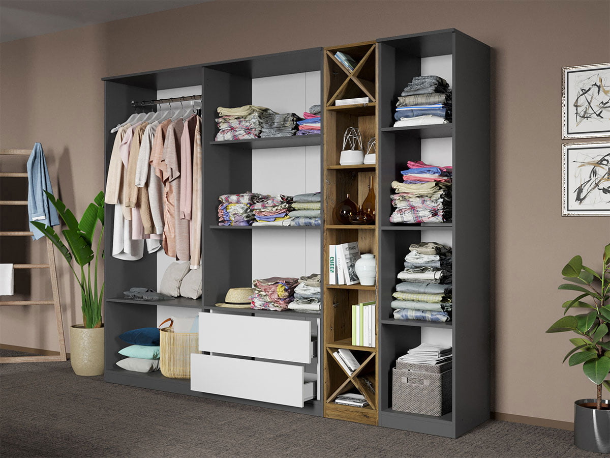 Set dormitor complet Gri cu Flagstaff Oak - Sidney - C47 - mobidea