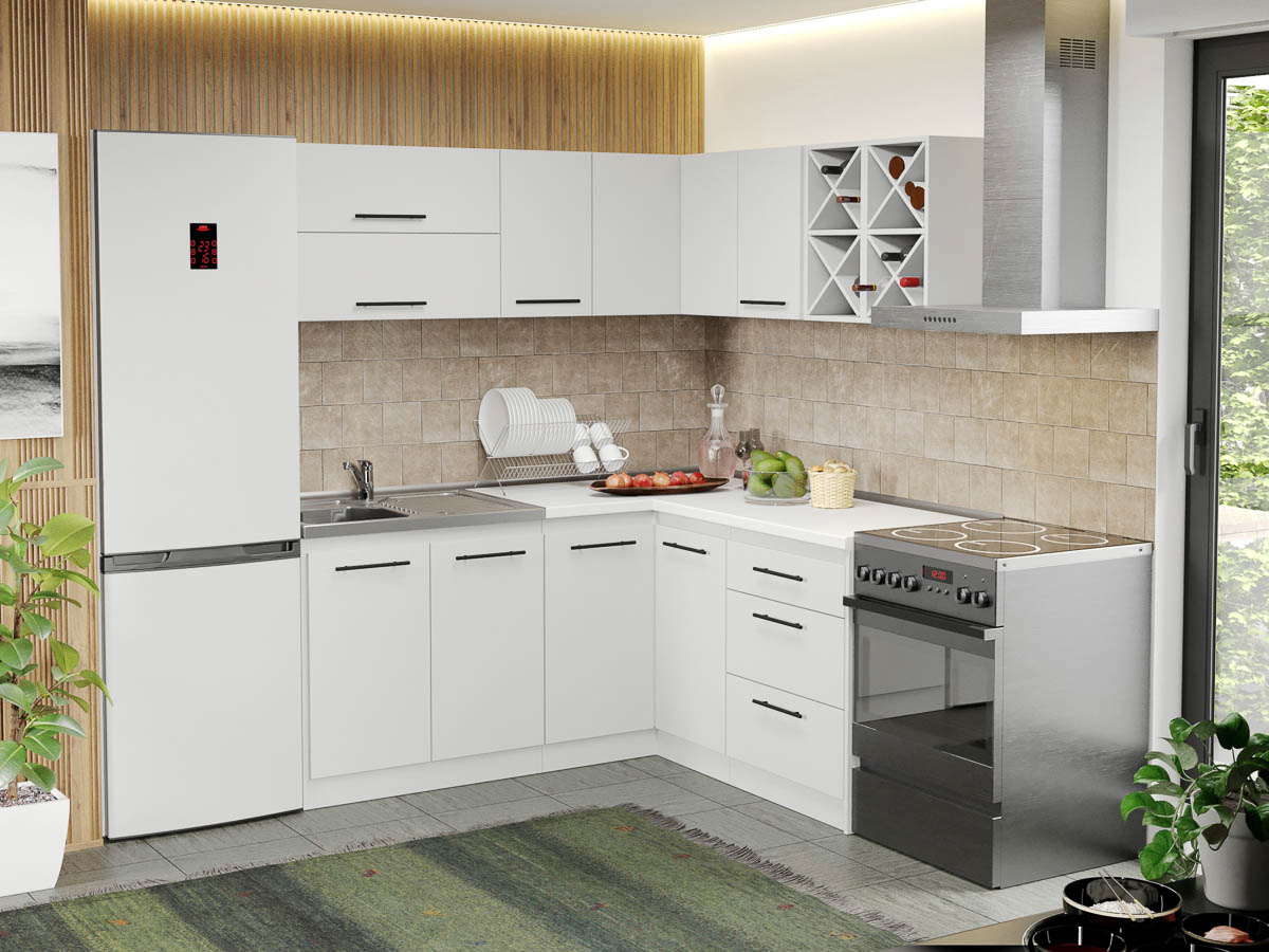 Mobila Bucatarie alba Sofi pe colt