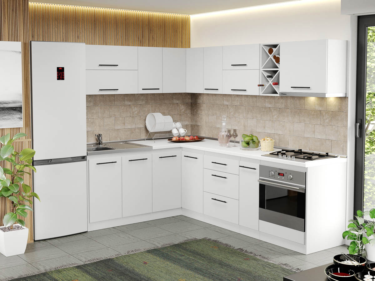 Mobila de bucatarie pe colt alba Sofi