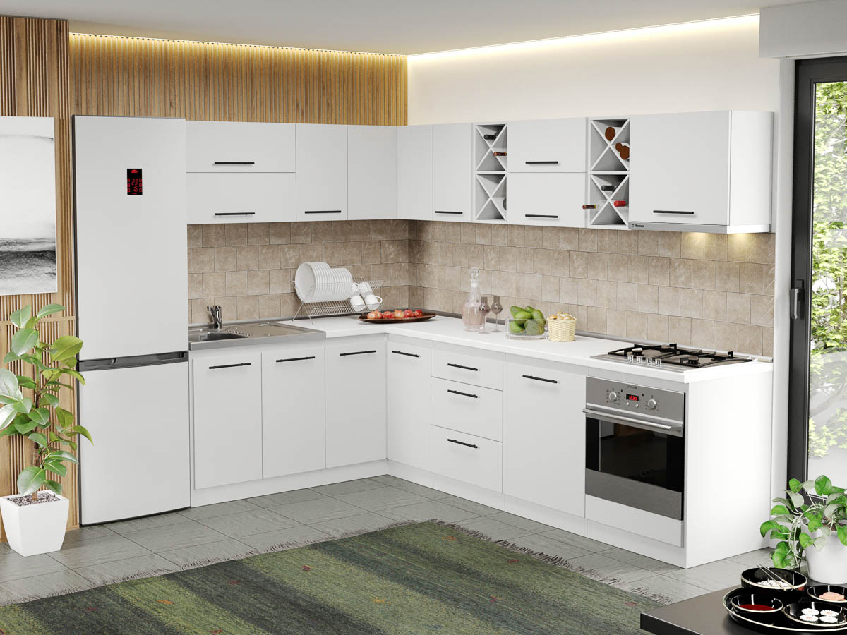 Mobila Bucatarie alba Sofi pe colt