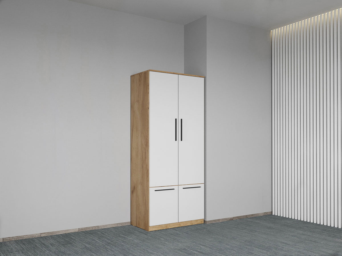 Dulap dormitor Stejar Auriu+Alb 2U